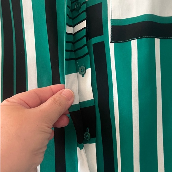 Nine West Green and Black Striped Button-Up Shirt - Picture 4 of 6